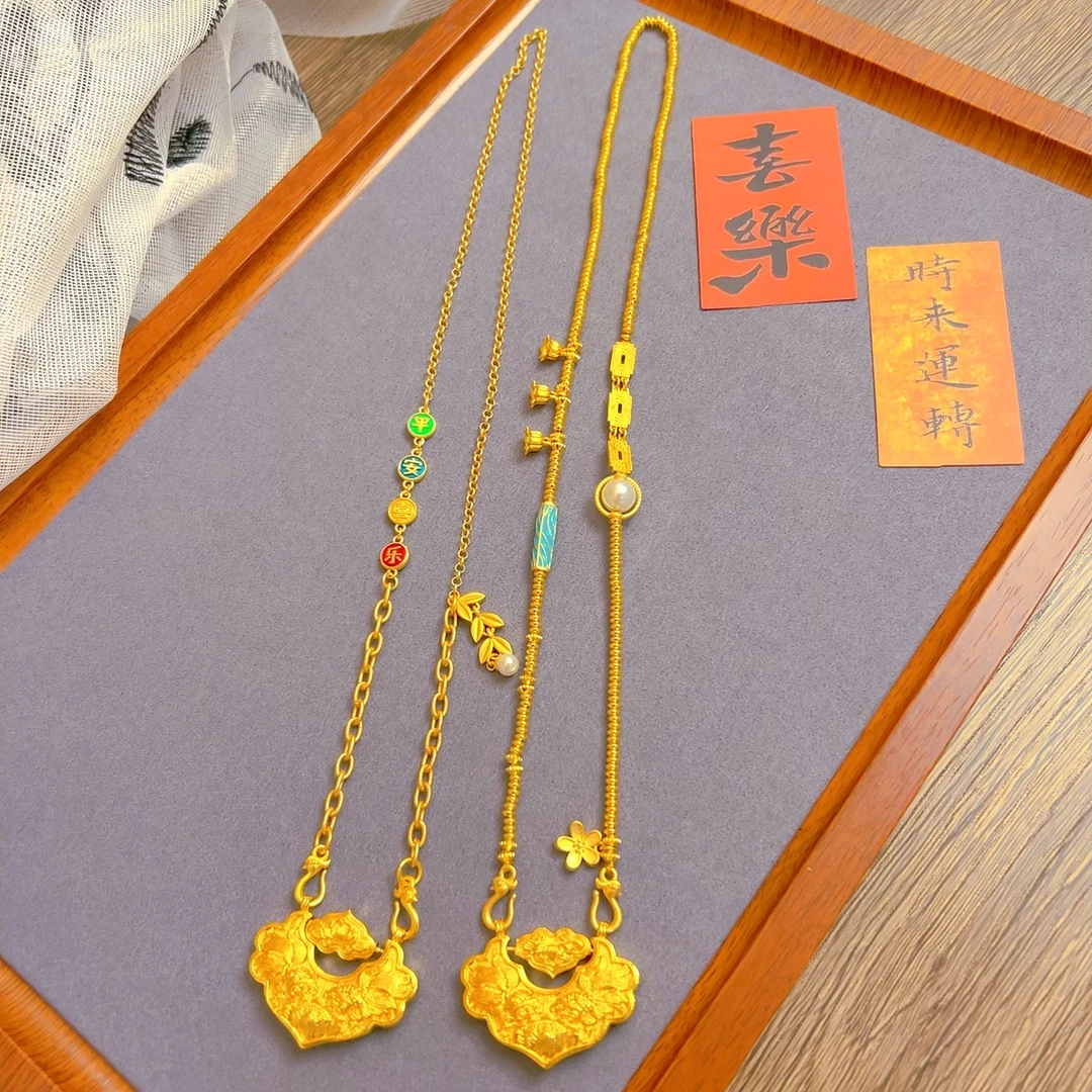 铜合金吊坠 【高货版】古法双鱼锦鲤吊坠女N烧蓝喜乐平安锦鲤锁项链