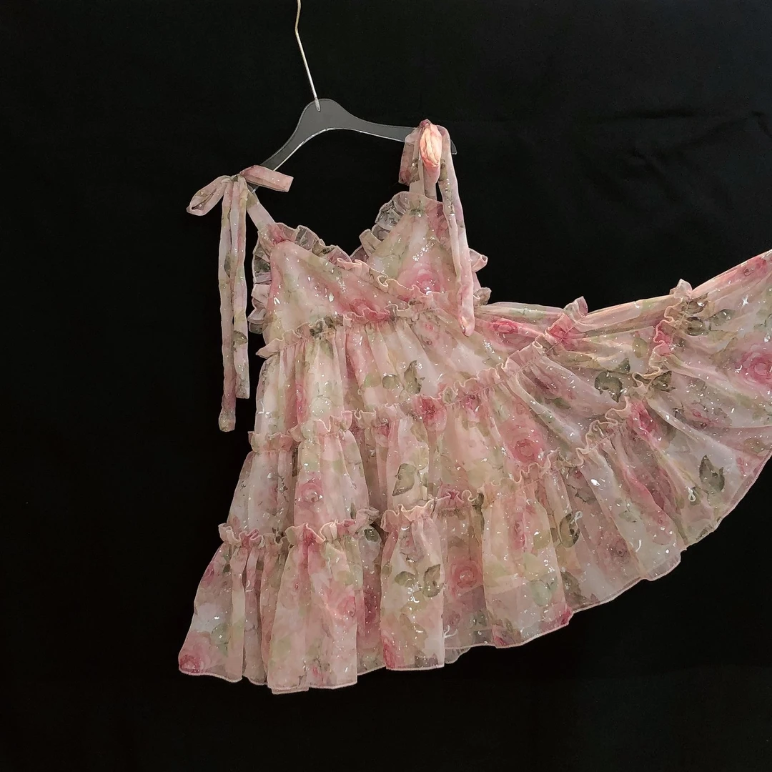 2024夏季新款女童星空碎花吊带裙夏季甜美童装公主裙爆款连衣裙