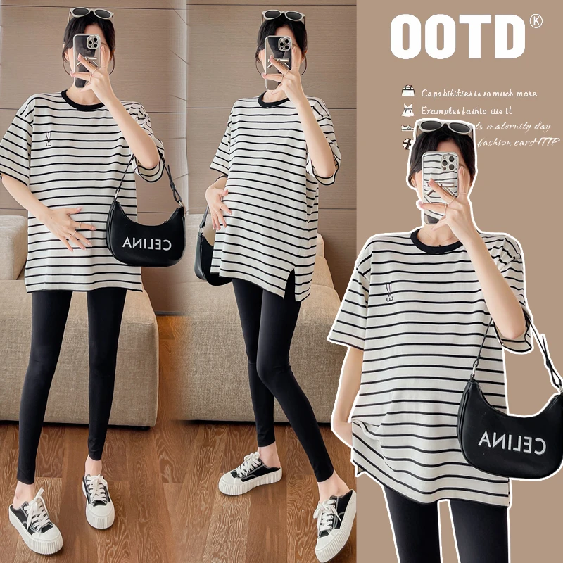 2024孕妇夏季新款条纹短袖高级感百搭宽松显瘦简约休闲上衣T恤女