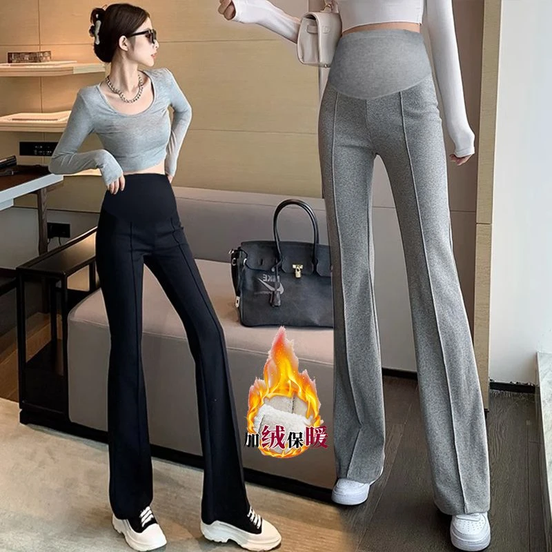 孕妇装孕妇裤子微喇叭外穿秋冬加绒加厚时尚经典高腰显瘦休闲长裤
