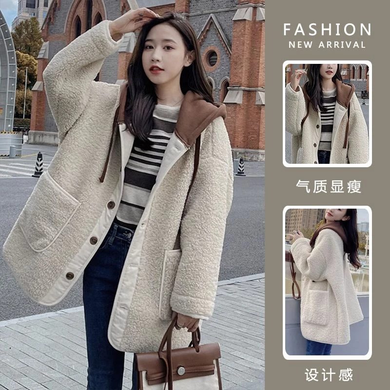 孕妇外套2024秋冬加厚羊羔毛口袋洋气休闲宽松连帽孕妇大码外套女