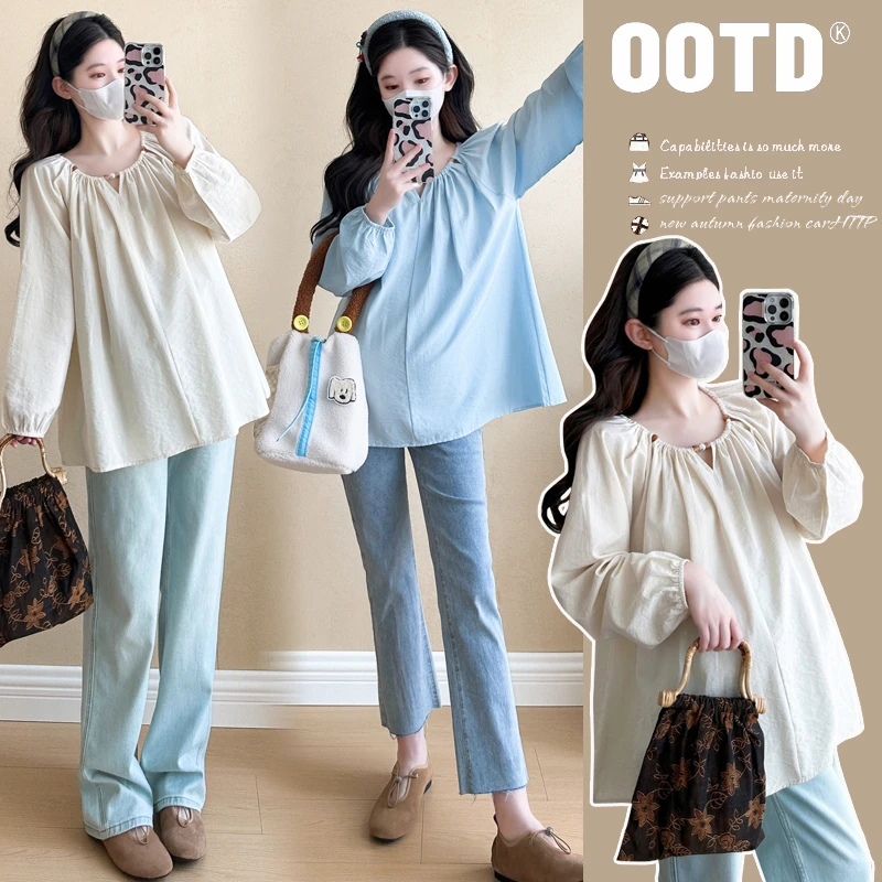 2024新款孕妇装韩版长袖温柔气质宽松显瘦百搭娃娃衫孕妇上衣女