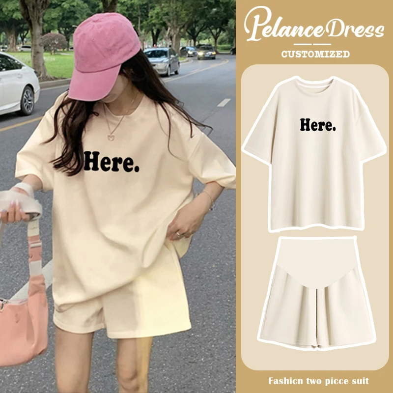 孕妇装2025夏季新款外穿卡通印花字母宽松上衣运动风休闲托腹短裤