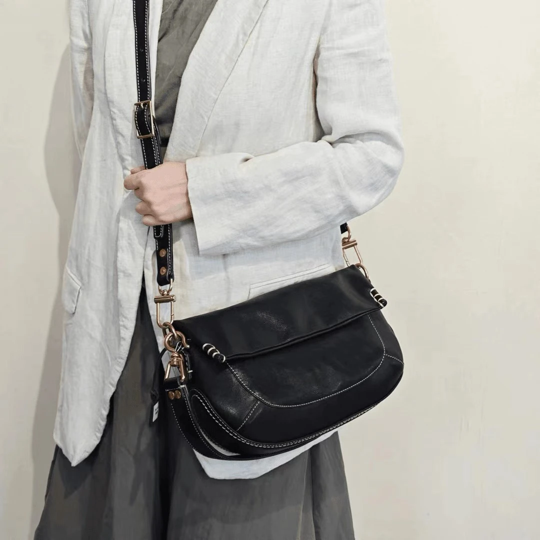 制道手工复古头层牛皮植鞣单肩包中包真皮斜挎包女纯皮软皮包