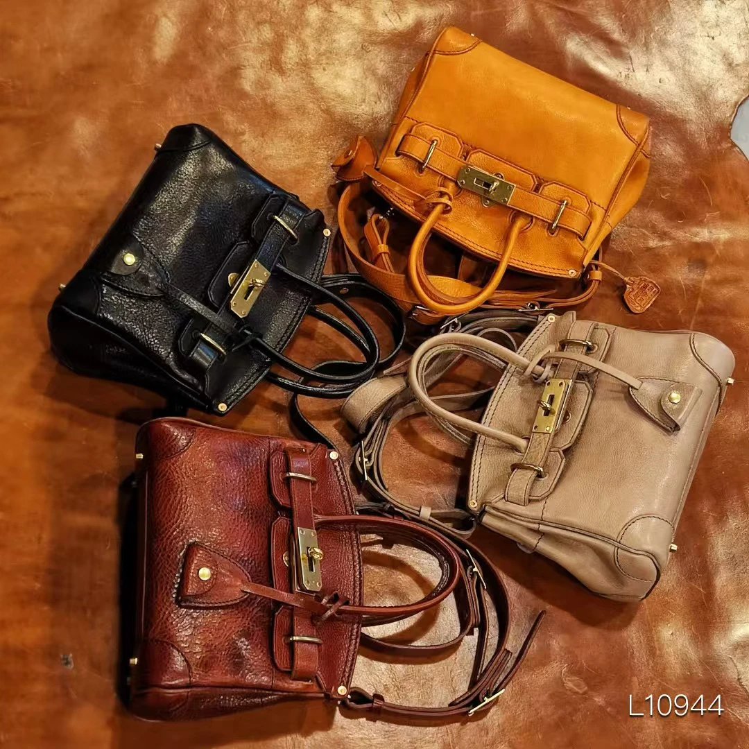 制道 头层牛皮铂金包 全皮重工凯莉包 手工复古真皮手提包包