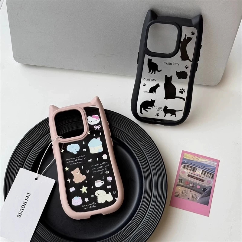 可爱卡通 立体猫耳朵14Promax苹果iPhone15pro手机壳13小众11简约