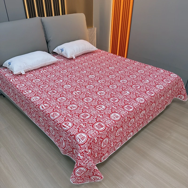 【240*250】【红色百福】大红色的喜庆四季款纱布软席缩完水220*230