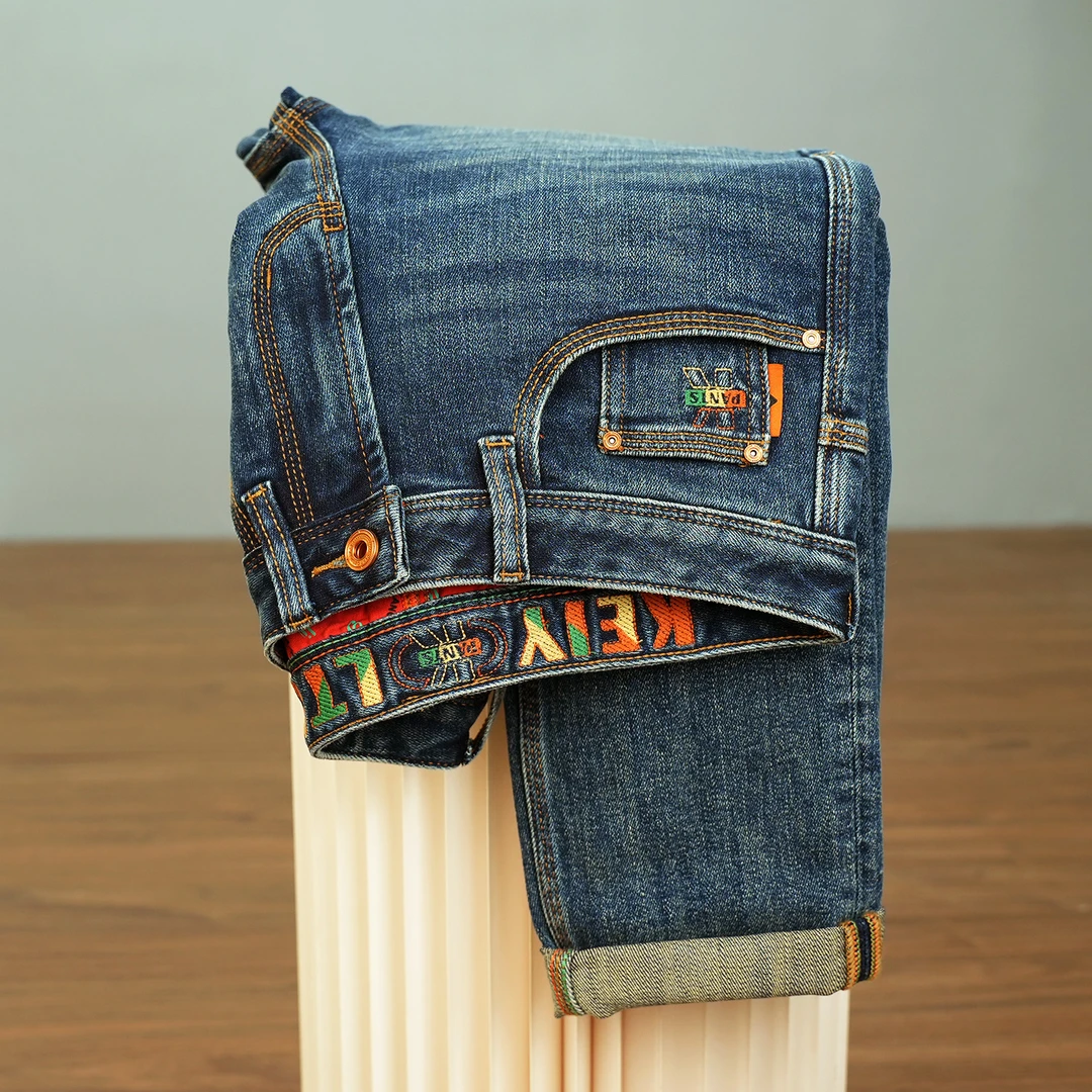 918时尚都市风秋冬厚款牛仔裤修身小直筒百搭复古弹力长裤九分裤