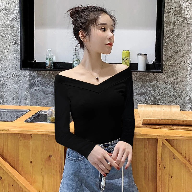 女士洋气打底衫辣妹装V领百搭打底内搭上档次打底衫初春上衣T恤