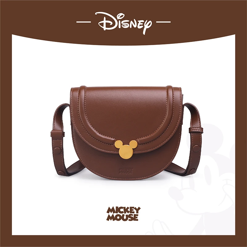 Disney/迪士尼米奇棕色复古时尚单肩斜挎半圆马鞍包