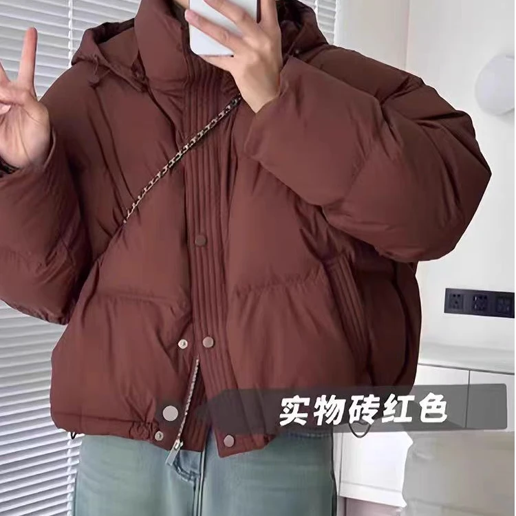 韩国连帽okc羽绒服 加厚短款安哥拉红 白鸭绒防寒保暖加厚外套