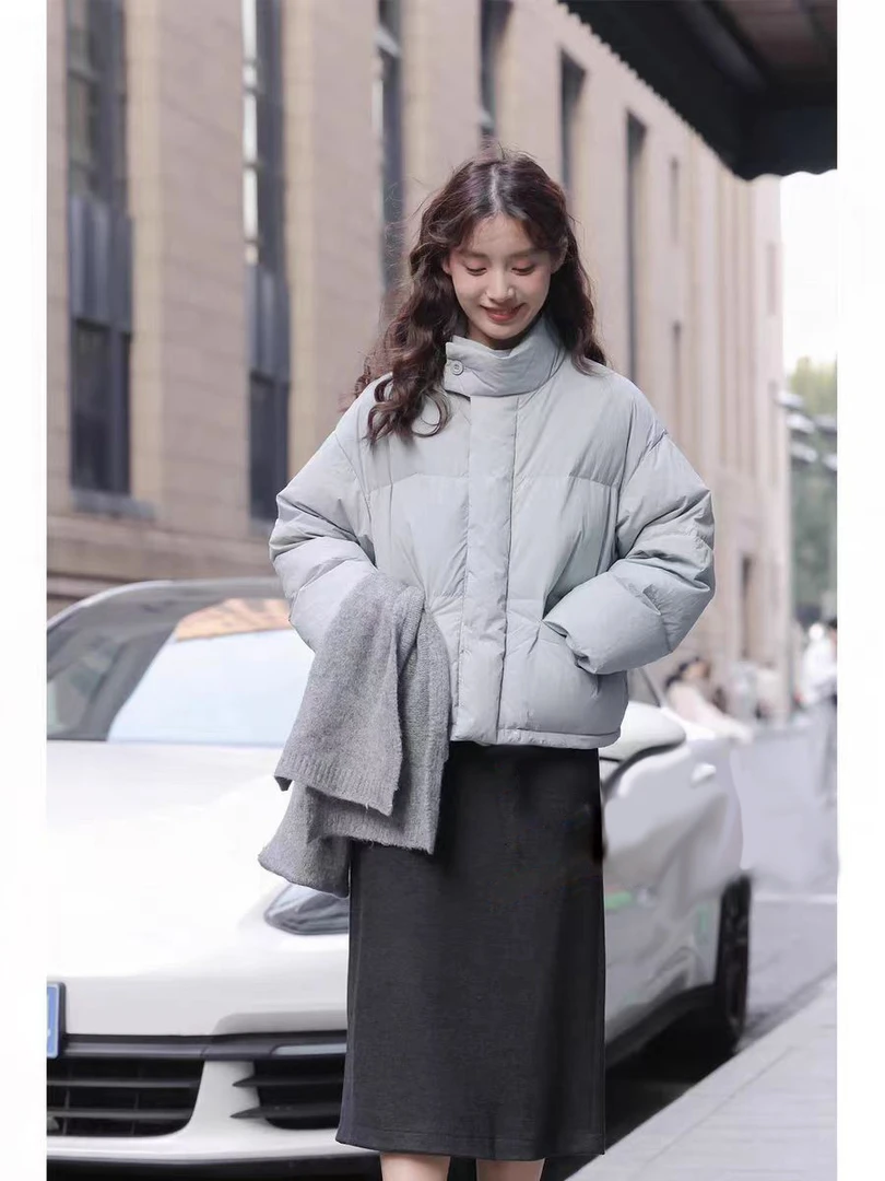 小众韩版ins立领羽绒服2024冬季时尚保暖简约短款设计感韩系外套