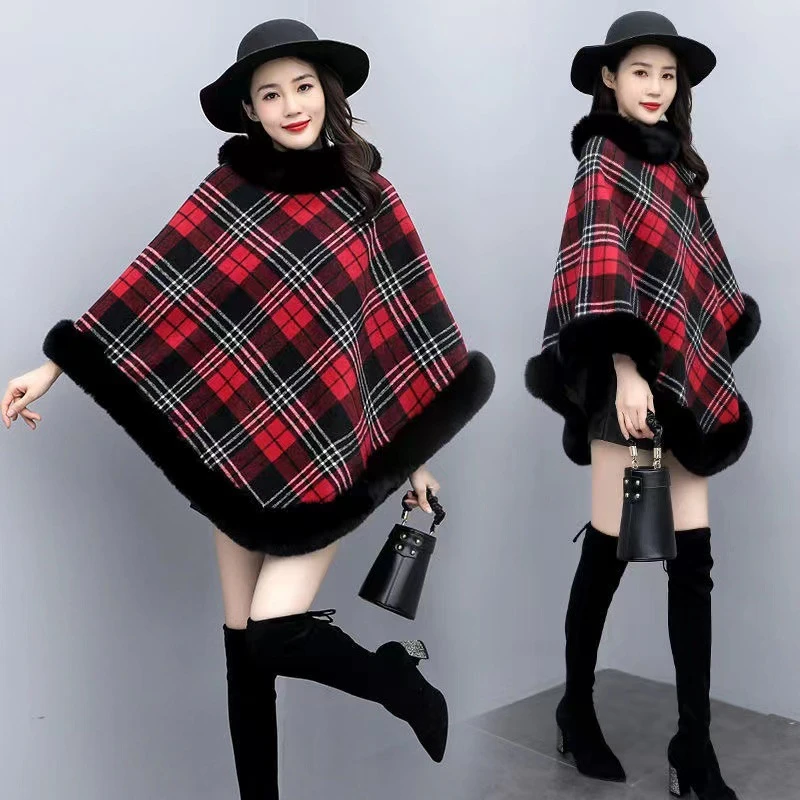 豹纹加厚加绒大码斗篷贵妇披肩针织套头外套冬季外搭毛领外出保暖