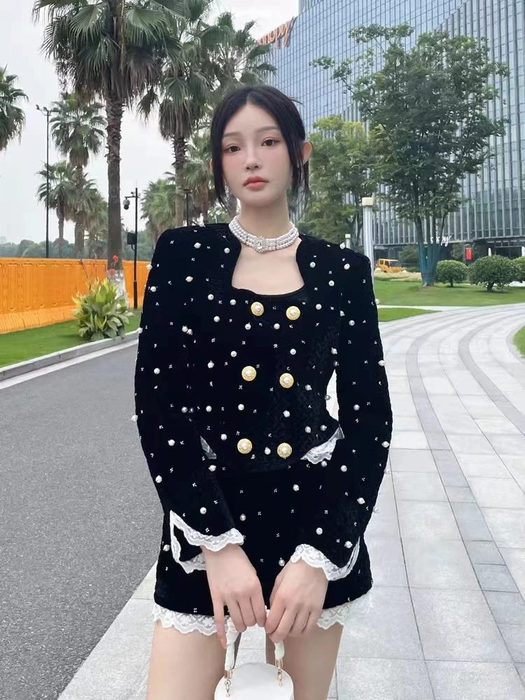 索雪儿秋冬新款丝绒小香风套装