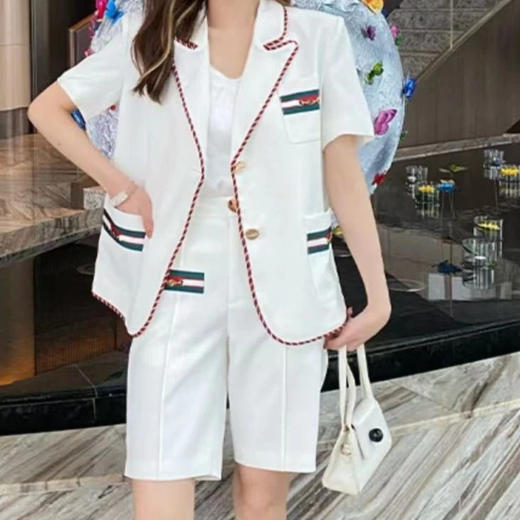 索雪儿夏季新款白色英伦风西装套装