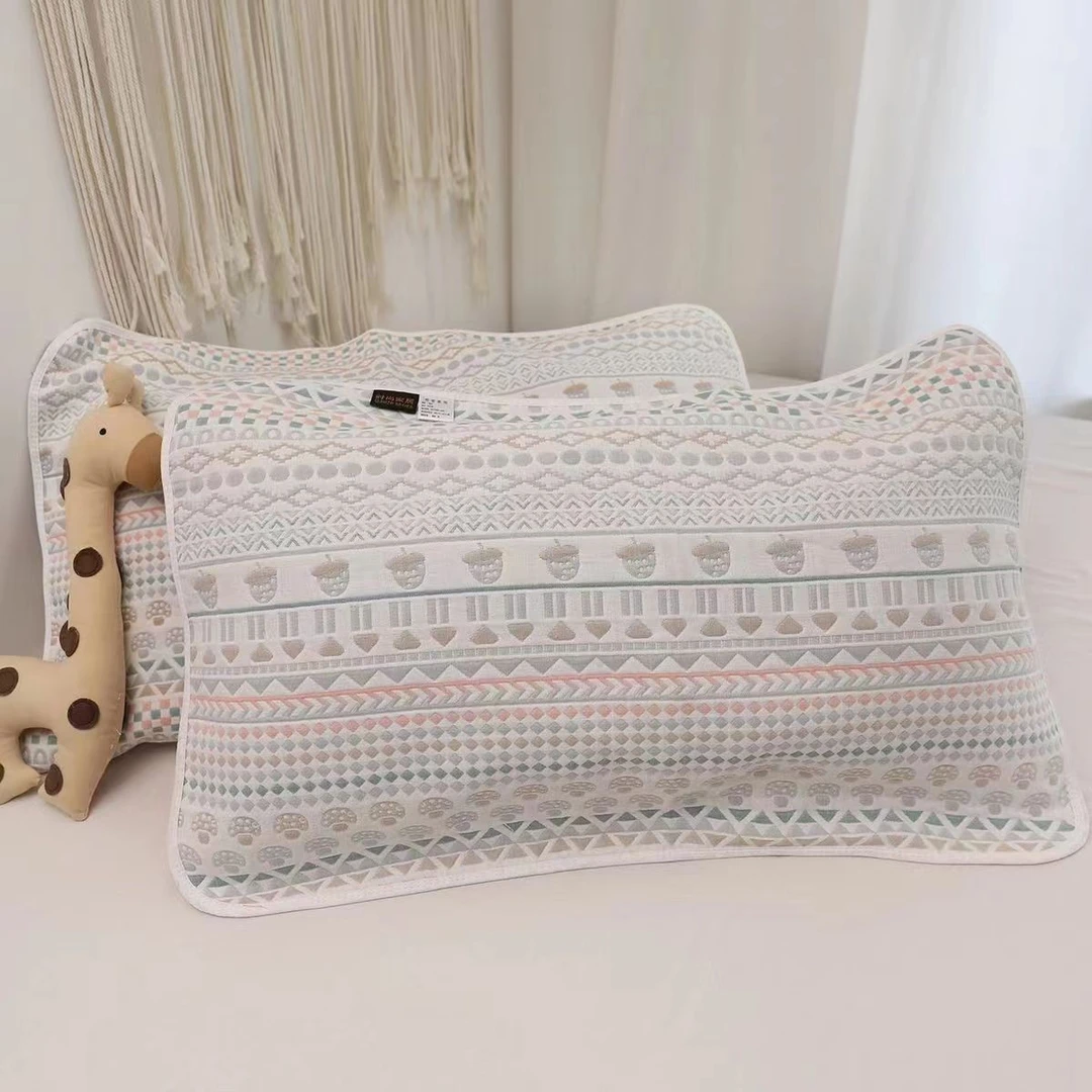 枕套一对50*80cm专拍链接纯棉6层纱布软凉席背面高档华夫格不起球