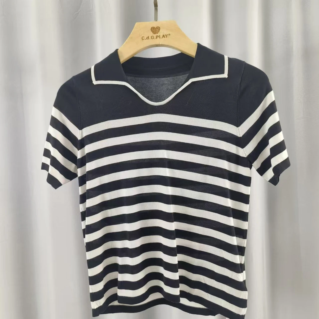 新Shi系列   WZ933   女装时尚撤柜条纹针织T恤衫黑白SCf29690