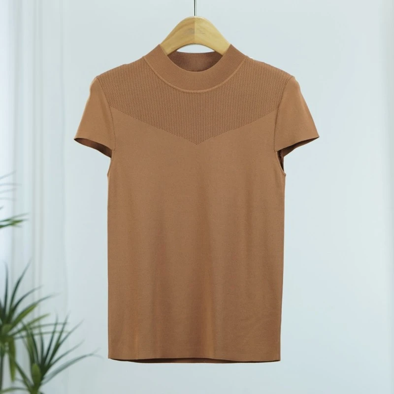 曼系列  E259   女装时尚撤柜短袖针织衫咖色