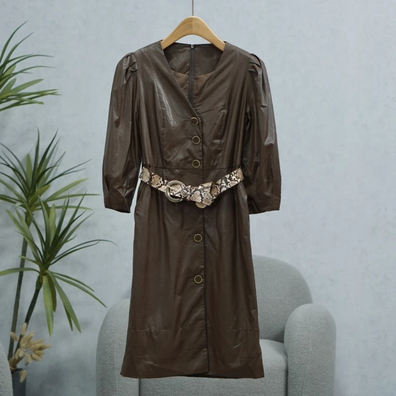 LI丽系列  E537   女装时尚撤柜皮裙连衣裙巧克力色78657321