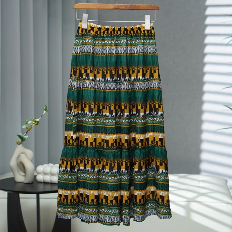 咏系列  E624   女装时尚撤柜休闲半身裙绿花B3050002