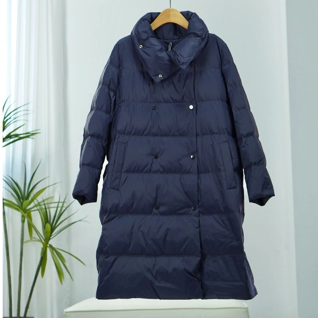 玖系列   WO-490   女装时尚撤柜秋冬长款羽绒服藏青色KD3129