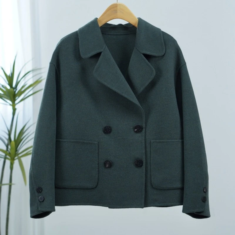 超一线系列WZ467-1女装时尚撤柜秋冬呢大衣深绿色KW8338-1毛呢