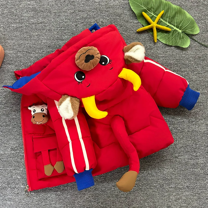 男童棉衣冬装新款加绒加厚棉袄外套中小童宝宝卡通可爱小牛棉服