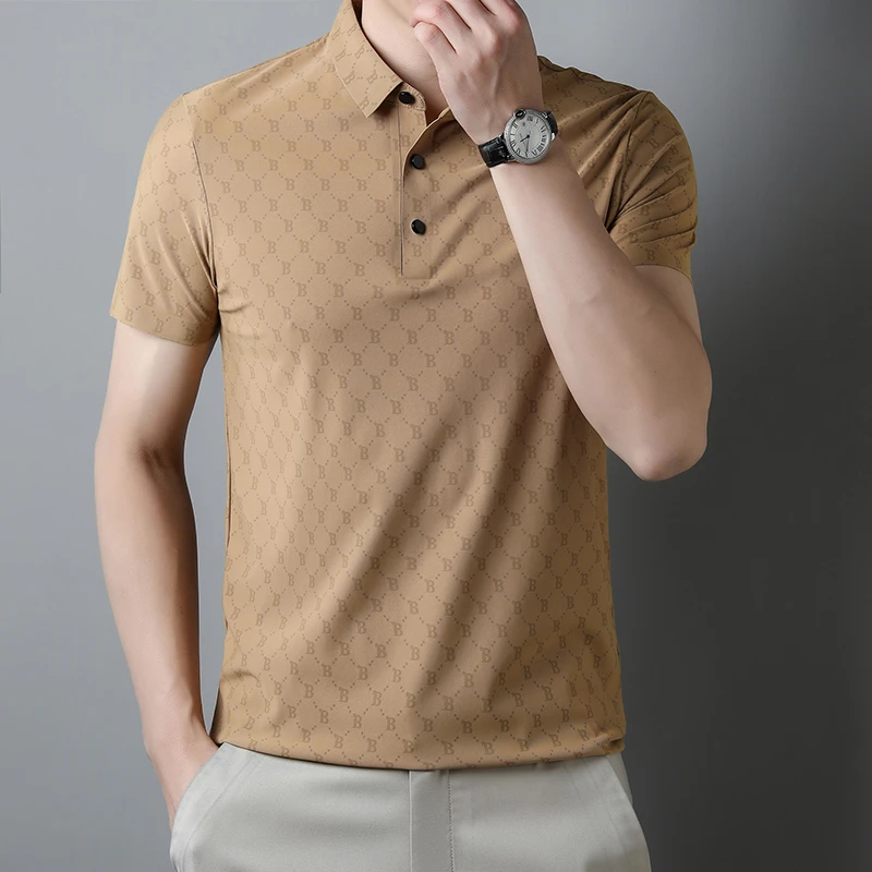 polo衫男士透气薄款修身时尚休闲百搭夏季翻领轻奢高档锦纶氨纶衣