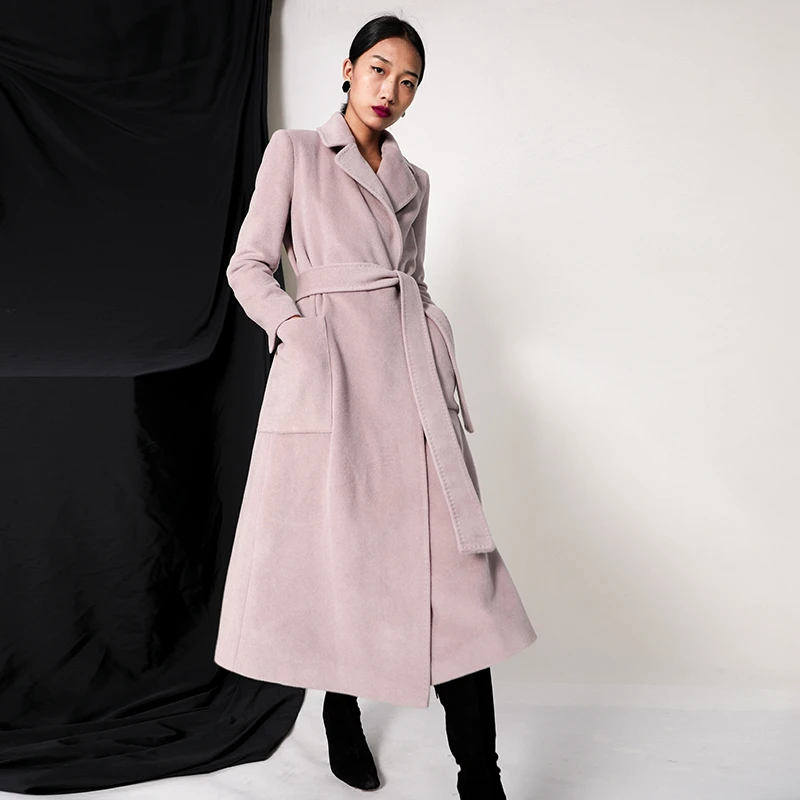 BYMEI甄选初剪小羊毛睡袍式系带大衣中长款外套