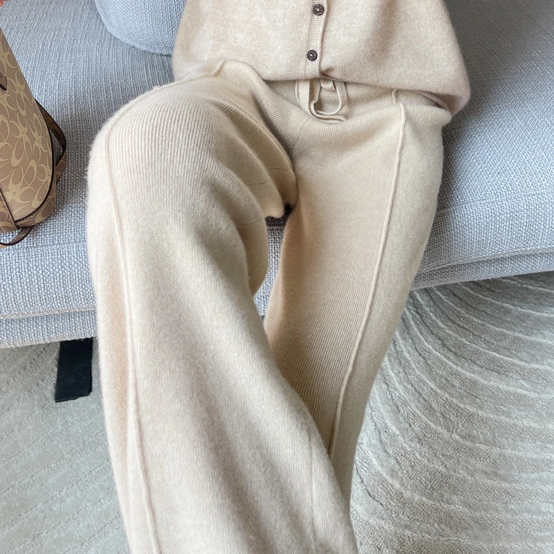 23秋冬高腰羊毛阔腿裤女宽松显瘦针织外穿垂感休闲直筒裤加厚长裤