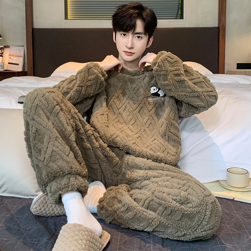 男士睡衣珊瑚绒秋冬季加绒加厚男款2023新款保暖法兰绒家居服套装