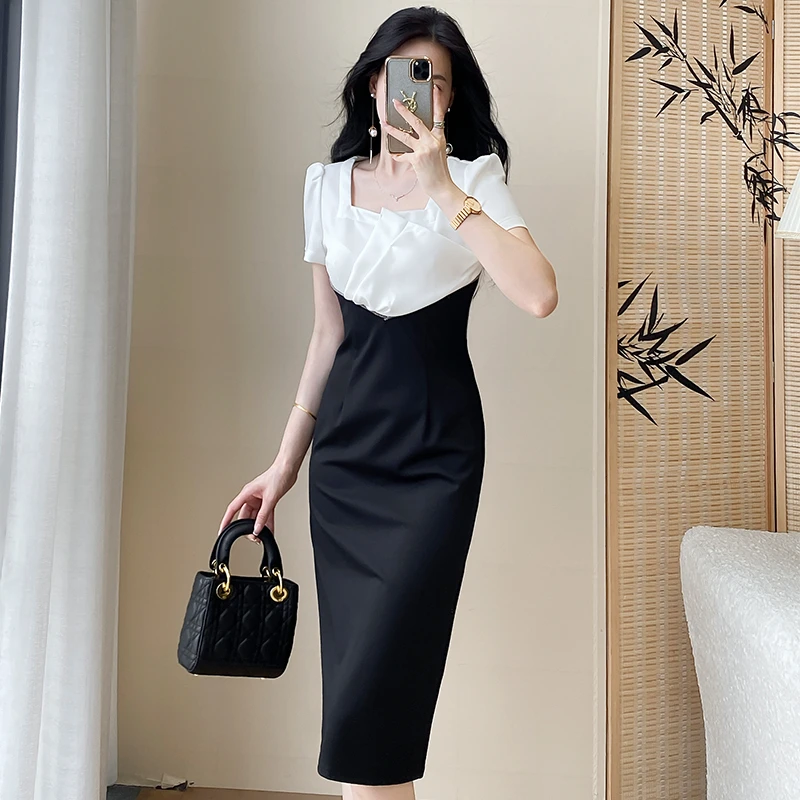 法式修身连衣裙高档气质名媛风返潮复古设计感修身显瘦包臀小黑裙