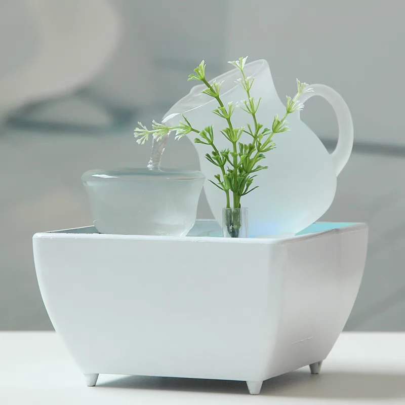 简约创意玻璃茶壶流水摆件壶气满满流水招财办公室客厅桌面景观