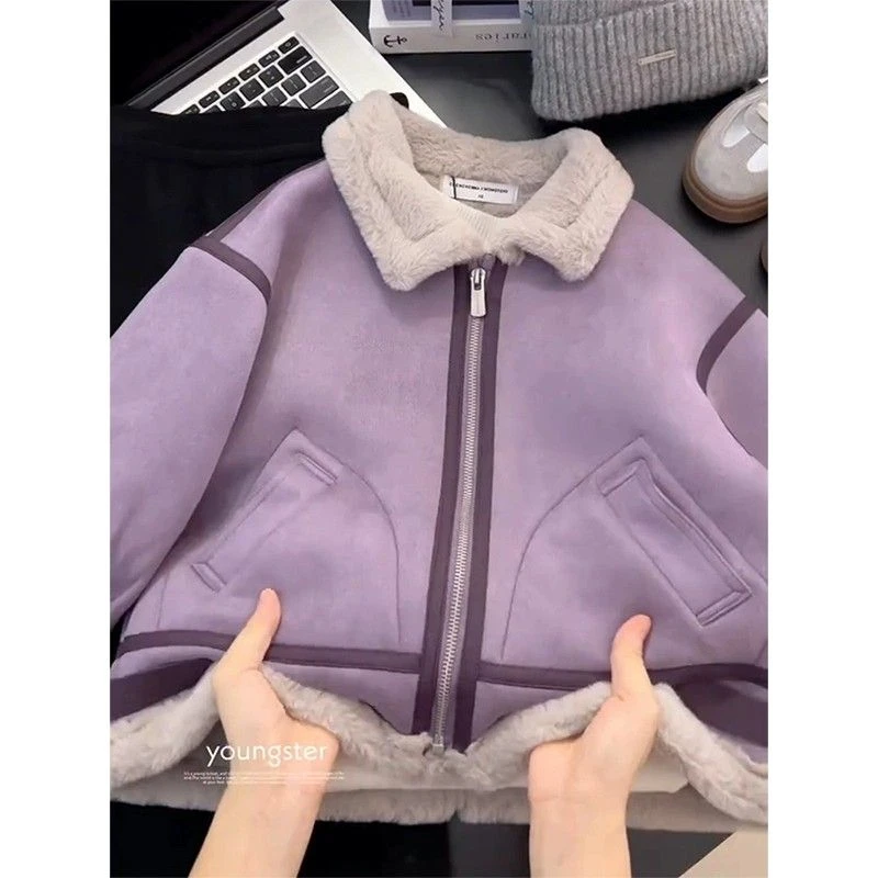 女童加绒外套秋冬装2024新款女孩冬款加厚鹿皮绒衣服儿童派克服潮