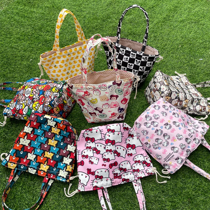 学生上班族通用便当包可爱手提包帆布包饭盒午餐包抽绳手拎带饭包