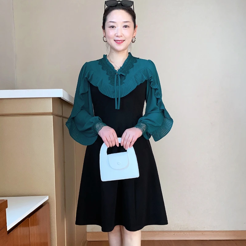 SL年轻妈妈春装时尚中长款连衣裙2023新款中年显瘦长裙子23A06