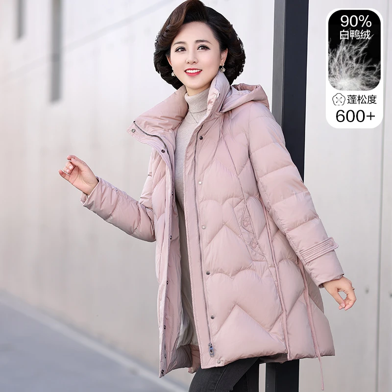SL中年女装妈妈装中长款白鸭绒羽绒服中老年时尚防寒保暖外套2219