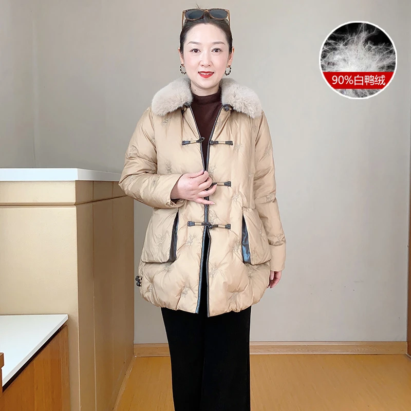 中老年时尚羽绒服女冬装大码洋气保暖妈妈冬季大毛领加厚外套A31