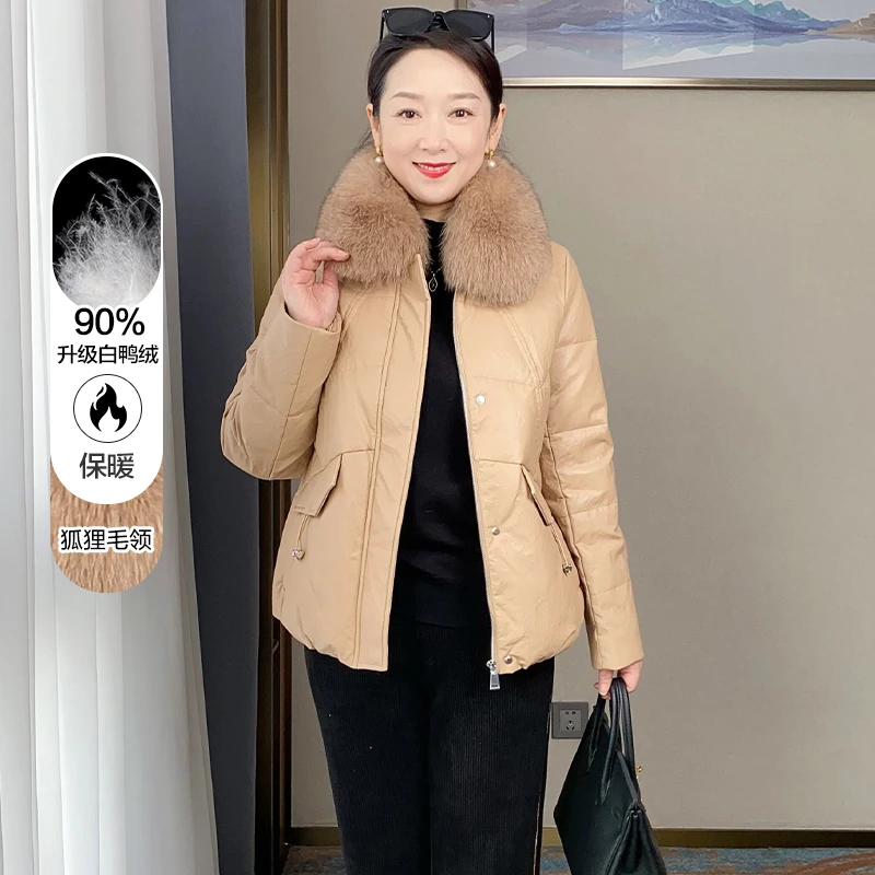 SL中年女装毛领防寒保暖羽绒服中老年女妈妈时尚洋气外套D23-009