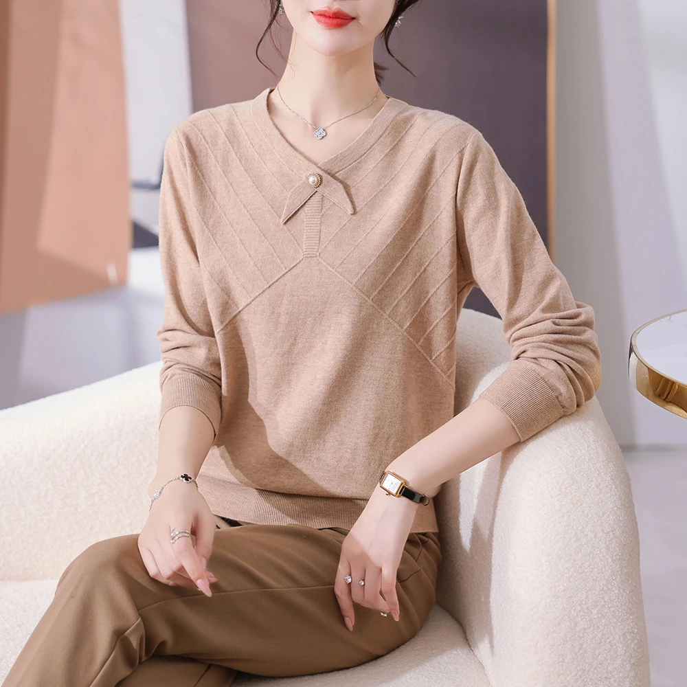 妈妈秋冬装洋气针织打底衫中年女装宽松中老年时尚长袖小衫8391