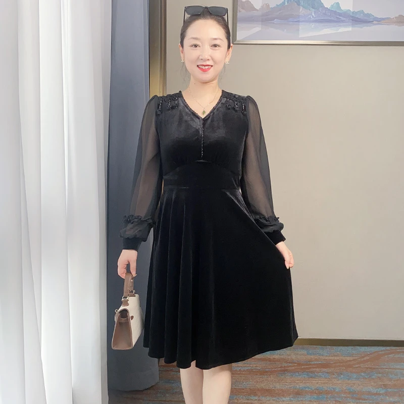 SL中年妈妈秋装时尚连衣裙2023新款中老年女装洋气长袖裙子Z809