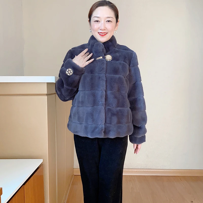 妈妈装高贵上档次女装中年宽松大码大衣中老年冬防寒保暖外套808