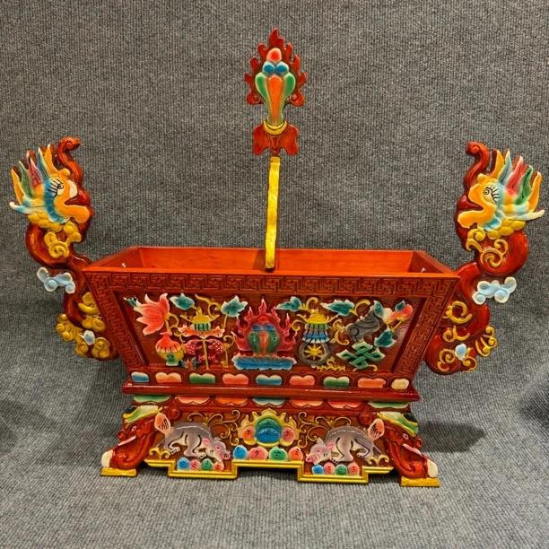 西藏风格实木彩绘五谷盒吉祥切玛盒摆件