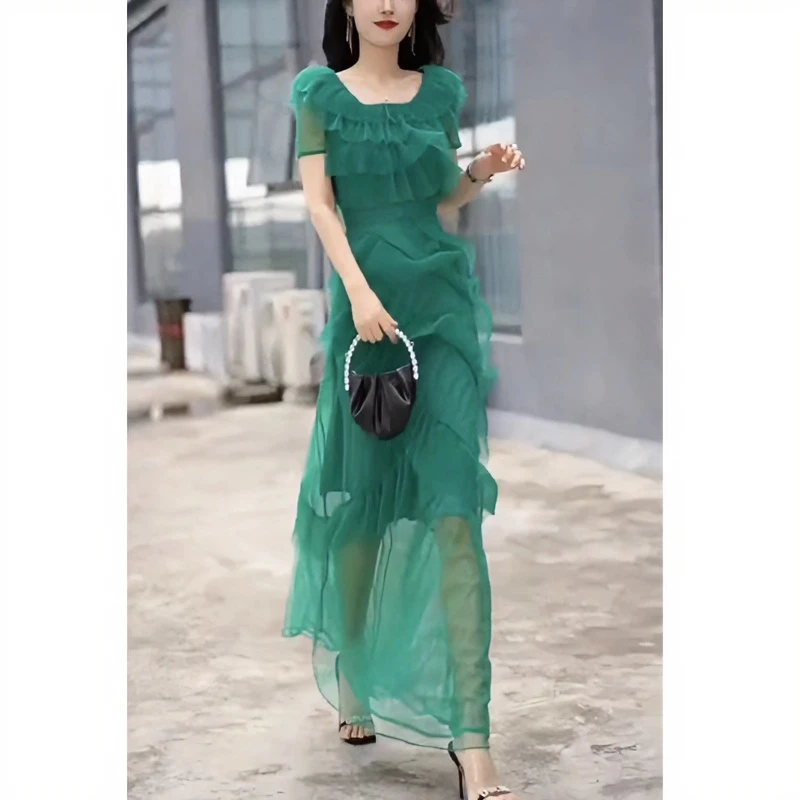 2025春夏超显瘦连衣裙夏季新款法式绝美荷叶边连衣裙度假风女长裙