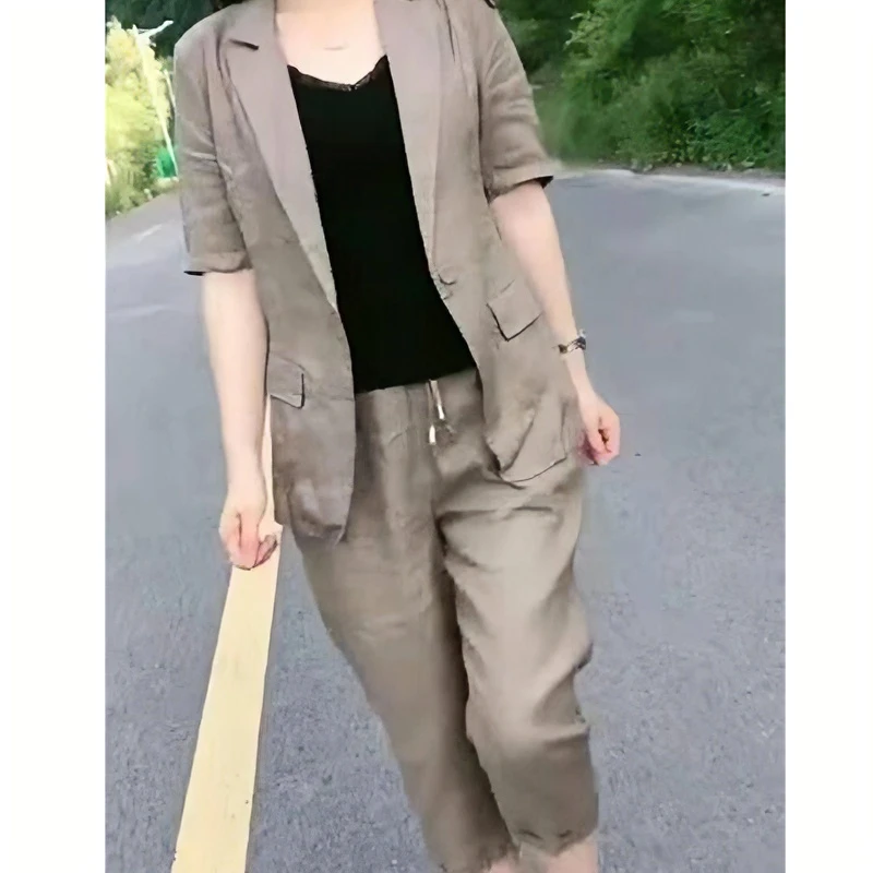新款2023欧货夏季西装套装女炸街时尚短袖小西装修身时尚两件套春