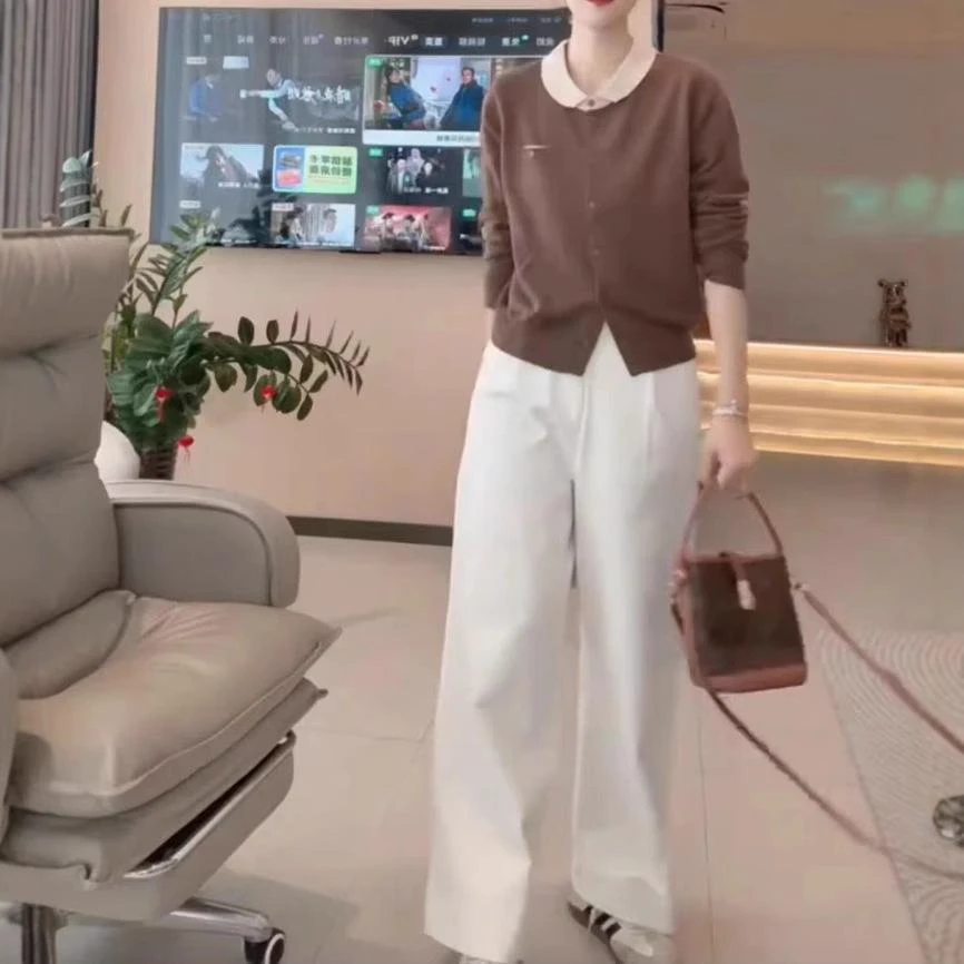 241030网红爆款女2025秋季新款假两件时尚翻领外套休闲阔腿裤女装