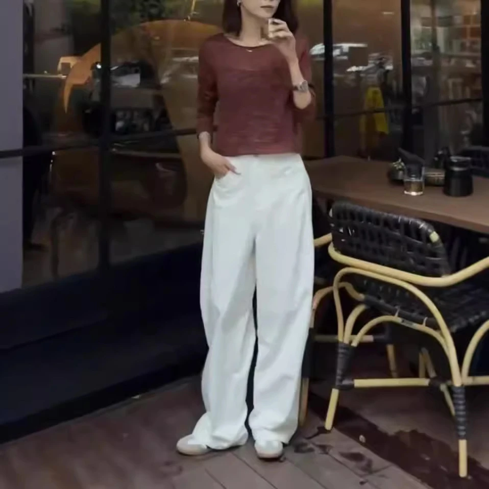 24653网红爆款女2025早秋新款韩版套头简约T恤高腰休闲阔腿裤显瘦