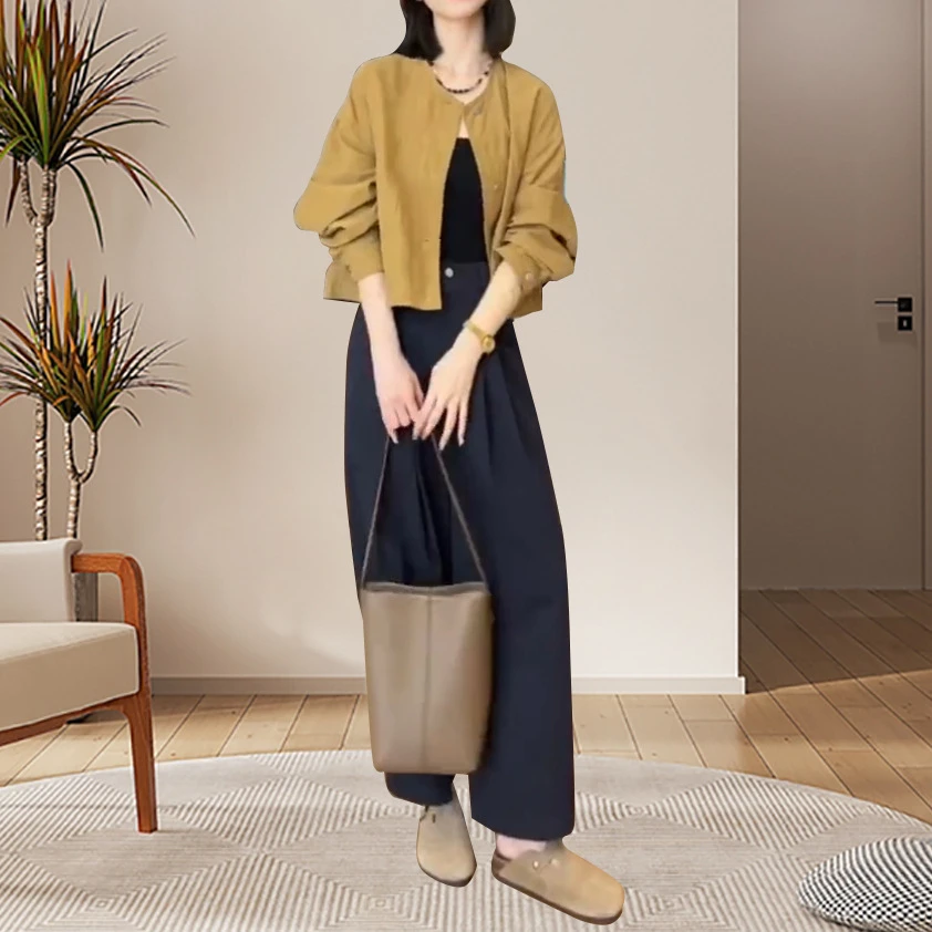 24717网红爆款女2025秋季新款韩版长袖宽松减龄外套时尚阔腿裤女