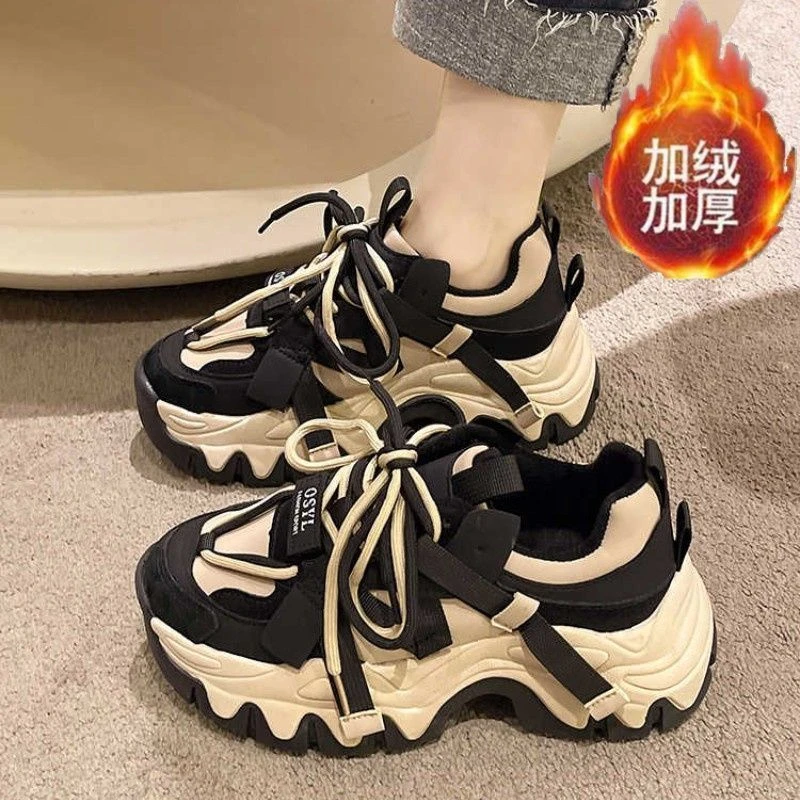 回力瑞网红超火加绒炸街老爹鞋女2023年秋冬新款韩版百搭运动鞋子