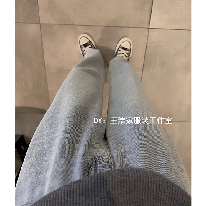《日光蓝》REKAYYAT休闲时尚慵懒风百搭宽松显瘦浅色系直筒牛仔长裤